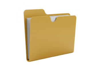 3d illustration of a closed yellow folder with documents inside, isolated on transparent background
