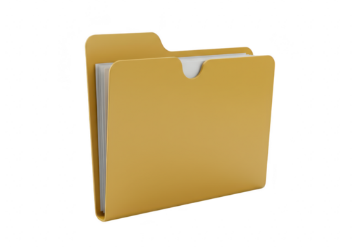 3d illustration of a closed yellow folder with documents inside, isolated on transparent background