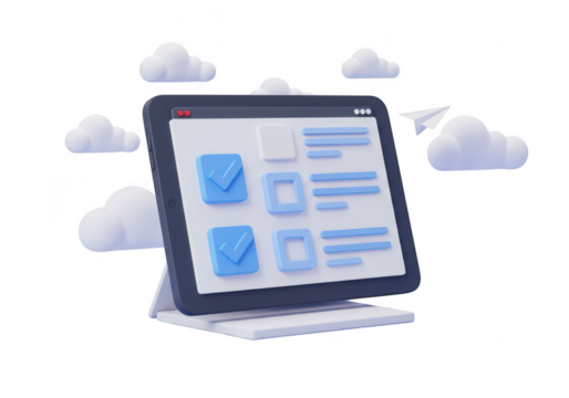 3d render of a tablet displaying a checklist with completed tasks, isolated on transparent background