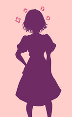 怒っている女性　ムカつきマーク　シルエット