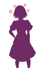 怒っている女性　ムカつきマーク　シルエット