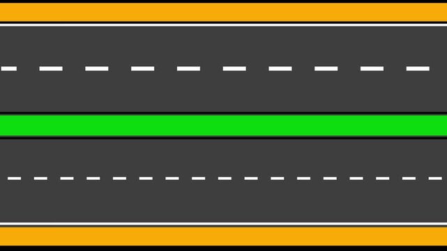 Animation asphalt road looping. Asphalt highway with white markings lines. Moving road aerial top view animation Driving Concept...