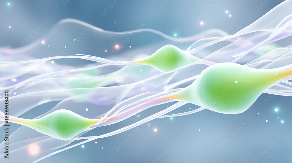 Aufkleber abstract illustration of flowing green cells with delicate strands, creating a sense of movement and