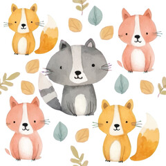 Cute watercolor seamless pattern with cartoon children's pattern
