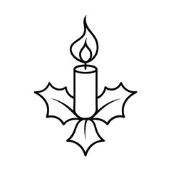 A festive candle decorated with holly on a plain white background vector illustration