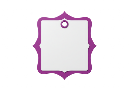 Decorative purple and white blank tag isolated on transparent background, perfect for pricing or gift messaging