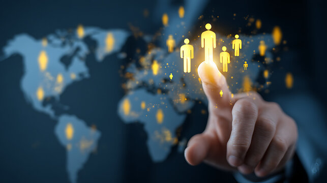 Global human network connection digital interface global network human figures