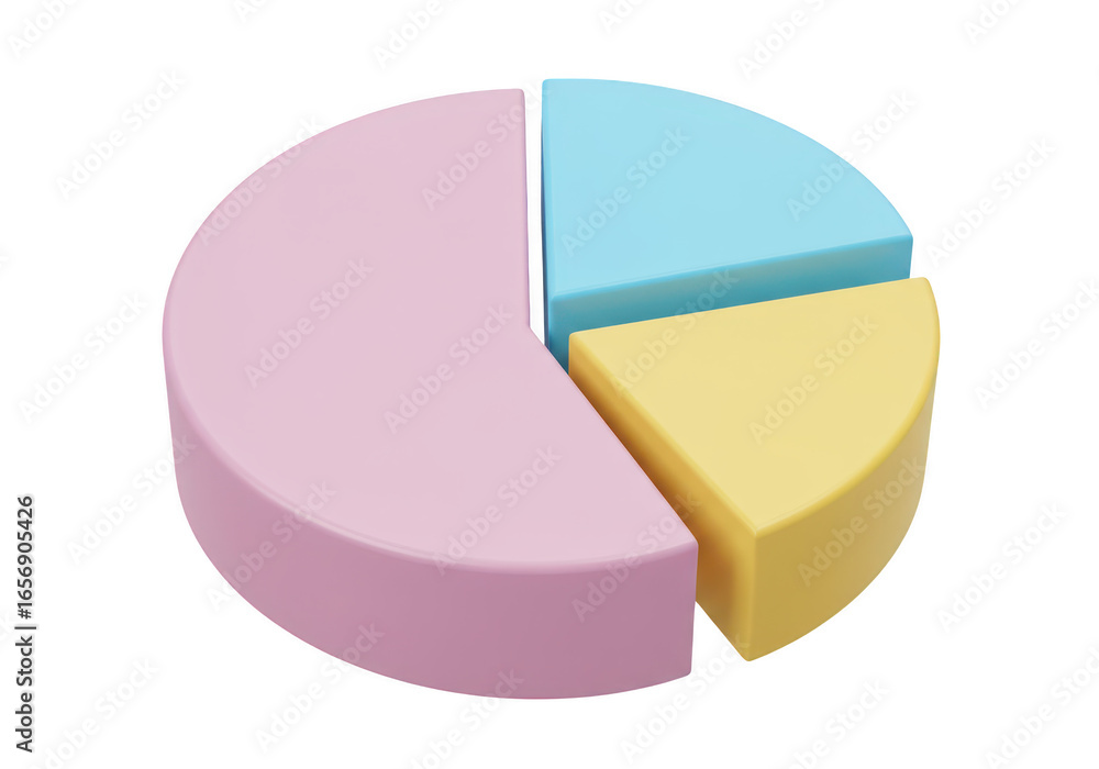 Poster isolated 3d pie chart with pastel segments on a transparent background, illustrating data and busine