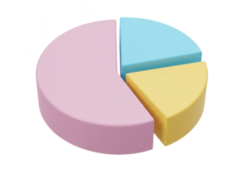 Isolated 3d pie chart with pastel segments on a transparent background, illustrating data and business metrics