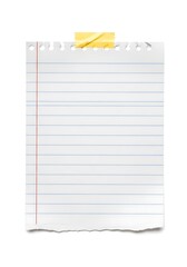 Lined notebook paper fragment with yellow adhesive tape