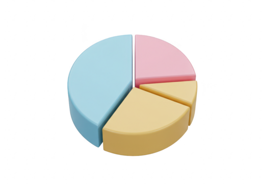 Colorful 3d pie chart isolated on transparent background, representing data analysis and business growth