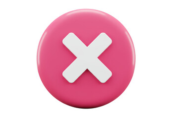 Obraz premium Pink circular button with a white cross symbol, indicating cancellation or error, isolated on transparent background