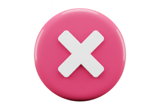 Pink circular button with a white cross symbol, indicating cancellation or error, isolated on transparent background