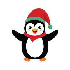 A cheerful cartoon penguin in a Christmas theme on a white background vector illustration