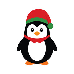 A festive cartoon Christmas penguin against a white background vector illustration