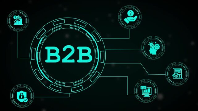 b2b - business to business commerce and partnership concept,corporate partnership and secure commerce hud display,futuristic b2b technology and corporate strategy interface.