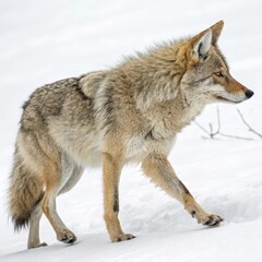 Obraz premium Coyote in Winter Side View of Wild Canine Walking in Snow