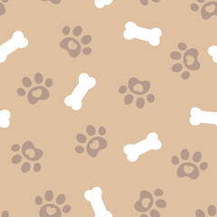 Cute seamless pattern with pet paws and dog bones. Vector illustration. It can be used for wallpapers, wrapping, cards, patterns for clothes and other.