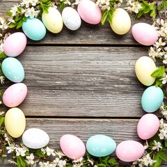 Colorful Easter eggs on wooden background