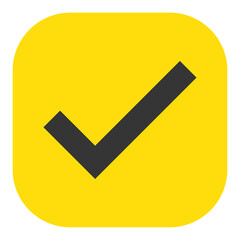 Yellow rounded square check mark icon, flat vector approval and confirmation symbol for...