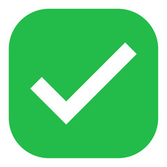 Green rounded square check mark icon, flat vector approval and confirmation symbol for correctness,...