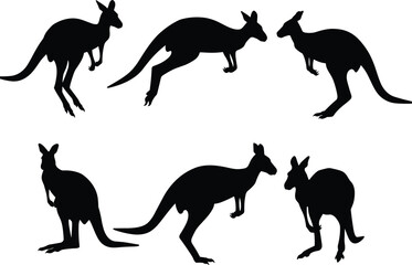 Dynamic silhouettes of male badminton players in various athletic poses, including jumping and smashing, perfect for sports-themed graphic designs, vector illustration.