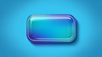 A smooth rounded rectangular glass or plastic object with a shimmering iridescent gradient of blue and green colors on a bright blue background