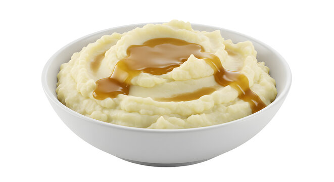 Bowl of mashed potatoes with gravy on transparent background - Powered by Adobe