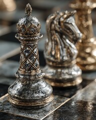 Luxurious marble chessboard with classic pieces high resolution picture