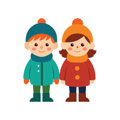 A group of children in winter clothing on a plain white background vector illustration