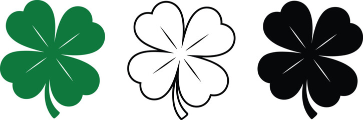 Set of four leaf clover icons, lucky shamrock symbols, St. Patrick’s Day vector illustration design