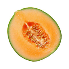 Slice of cantaloupe with a green stem