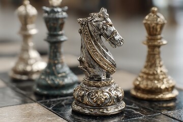Stunning marble chessboard elegant set pieces high resolution picture