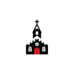 A beautiful church in a snowy landscape vector illustration
