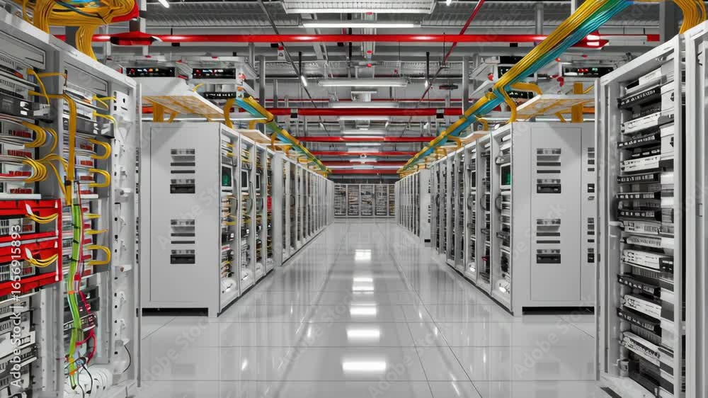 Aufkleber resilient server farm organized racks and cables enhance data structure and technology efficiency in