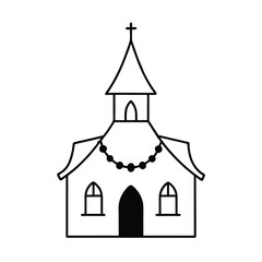 A church decorated with Christmas lights vector illustration