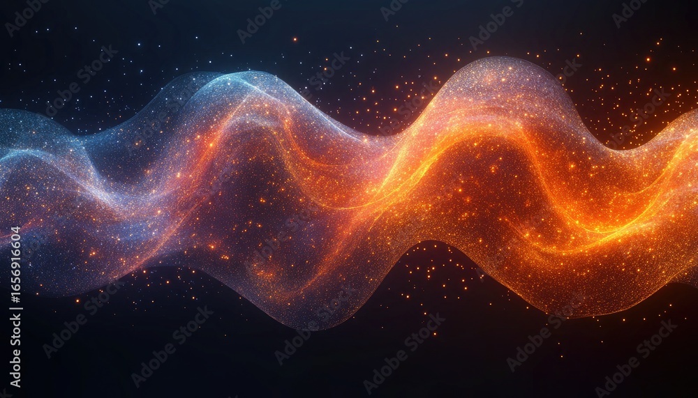 Aufkleber abstract wave with sparkling particles, gradient blue to orange color scheme. great for presentation