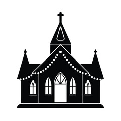 A beautiful church adorned with Christmas lights vector illustration