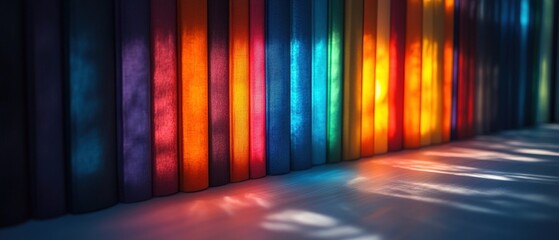 Vibrant colors reflecting on book spines library visual storytelling
