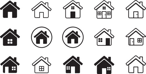 Collection of House Icons in Various Styles and Designs on White Background home symbol
