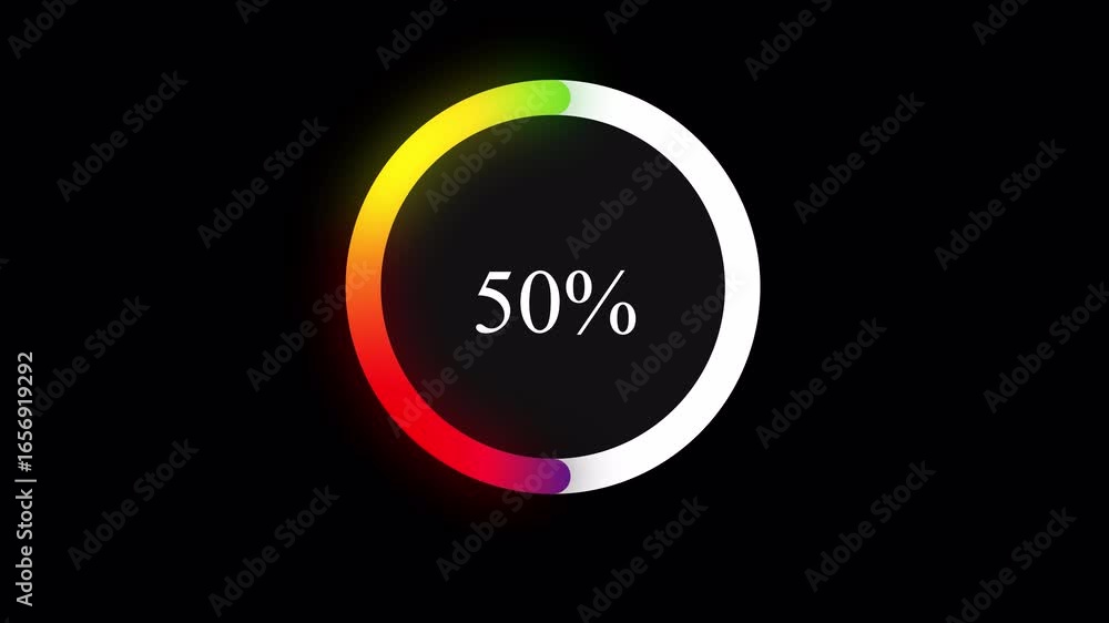 Poster dynamic glowing circular progress bar with a vibrant rainbow gradient and percentage counter