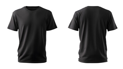 blank black tshirt front and back views isolated on white apparel mockup design