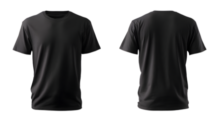 blank black tshirt front and back views isolated on white apparel mockup design