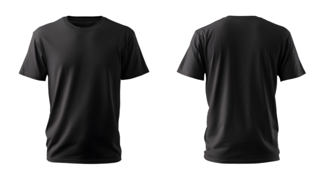 blank black tshirt front and back views isolated on white apparel mockup design