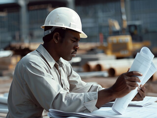 Construction supervisor reading documents