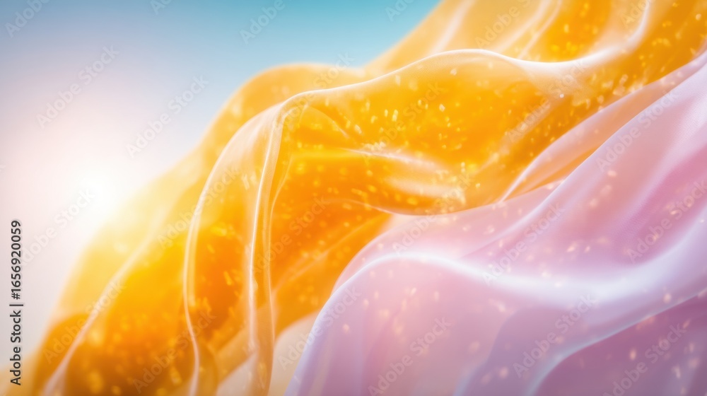 Poster colorful waves of fabric gently flow in soft light creating serene motion