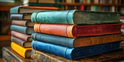 Exploring vintage literature a collection of colorful books in a cozy library captured from an aesthetic angle