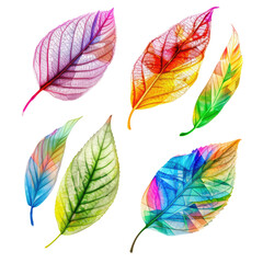 Fototapeta premium and keyword list based on the image you sent.. Colorful Leaves, Displayed Abstract, Geometric Designs, Isolated on Black Background.