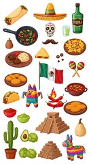 Vibrant collection of mexican cuisine and cultural symbols