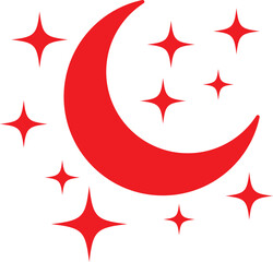 Red Moon and Stars Vector Illustration, Abstract Celestial Design Isloated On White Background